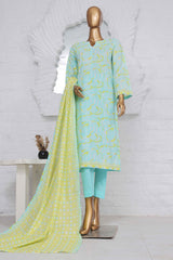 Bin Saeed Stitched 3 Piece Exclusive Printed Lawn Vol-02 Collection-SM-1385-Ferozi