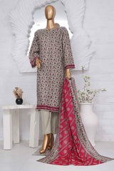 Bin Saeed Stitched 3 Piece Exclusive Printed Lawn Vol-02 Collection-SM-1390-Grey