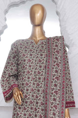 Bin Saeed Stitched 3 Piece Exclusive Printed Lawn Vol-02 Collection-SM-1390-Grey