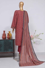 Bin Saeed Stitched 3 Piece Exclusive Printed Lawn Vol-02 Collection-SM-1393-Maroon