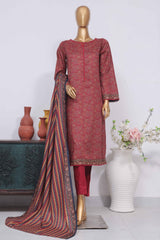 Bin Saeed Stitched 3 Piece Exclusive Printed Lawn Vol-02 Collection-SM-1393-Maroon