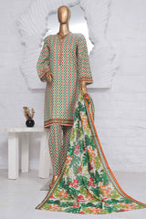 Bin Saeed Stitched 3 Piece Exclusive Printed Lawn Vol-05 Collection-SM-1395-Green