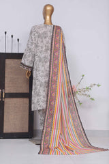 Bin Saeed Stitched 3 Piece Exclusive Printed Lawn Vol-03 Collection-SM-1396-Grey