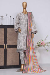 Bin Saeed Stitched 3 Piece Exclusive Printed Lawn Vol-03 Collection-SM-1396-Grey