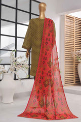 Bin Saeed Stitched 3 Piece Exclusive Printed Lawn Vol-03 Collection-SM-1397-Mehndi