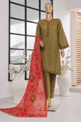 Bin Saeed Stitched 3 Piece Exclusive Printed Lawn Vol-03 Collection-SM-1397-Mehndi