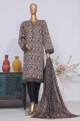 Bin Saeed Stitched 3 Piece Exclusive Printed Lawn Vol-04 Collection-SM-1411-Brown