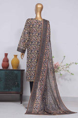 Bin Saeed Stitched 3 Piece Exclusive Printed Lawn Vol-04 Collection-SM-1411-Brown