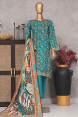 Bin Saeed Stitched 3 Piece Exclusive Printed Lawn Vol-04 Collection-SM-1412-Green