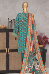 Bin Saeed Stitched 3 Piece Exclusive Printed Lawn Vol-04 Collection-SM-1412-Green