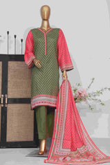 Bin Saeed Stitched 3 Piece Exclusive Printed Lawn Vol-02 Collection-SM-1413-Dark Green