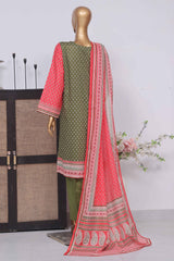Bin Saeed Stitched 3 Piece Exclusive Printed Lawn Vol-02 Collection-SM-1413-Dark Green