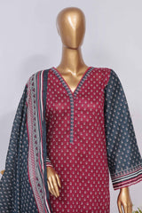 Bin Saeed Stitched 3 Piece Exclusive Printed Lawn Vol-05 Collection-SM-1414-Maroon
