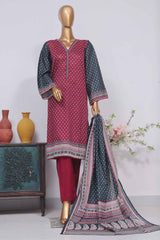 Bin Saeed Stitched 3 Piece Exclusive Printed Lawn Vol-05 Collection-SM-1414-Maroon