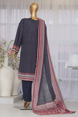 Bin Saeed Stitched 3 Piece Exclusive Printed Lawn Vol-02 Collection-SM-1415-Navy Blue