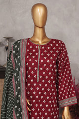 Bin Saeed Stitched 3 Piece Exclusive Printed Lawn Vol-04 Collection-SM-1417-Red