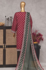 Bin Saeed Stitched 3 Piece Exclusive Printed Lawn Vol-04 Collection-SM-1417-Red