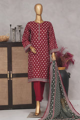 Bin Saeed Stitched 3 Piece Exclusive Printed Lawn Vol-04 Collection-SM-1417-Red
