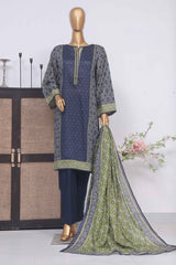 Bin Saeed Stitched 3 Piece Exclusive Printed Lawn Vol-04 Collection-SM-1422-Blue