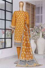 Bin Saeed Stitched 3 Piece Exclusive Printed Lawn Vol-05 Collection-SM-1423-Golden