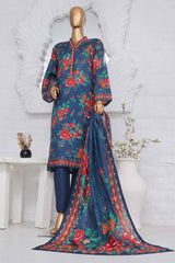 Bin Saeed Stitched 3 Piece Exclusive Printed Lawn Vol-03 Collection-SM-1429-Blue