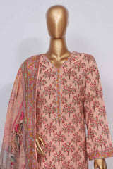 Bin Saeed Stitched 3 Piece Exclusive Printed Lawn Vol-03 Collection-SM-1435-Peach