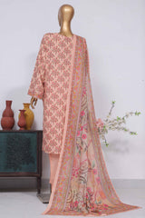 Bin Saeed Stitched 3 Piece Exclusive Printed Lawn Vol-03 Collection-SM-1435-Peach