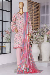 Bin Saeed Stitched 3 Piece Exclusive Printed Lawn Vol-02 Collection-SM-1436-Pink