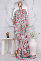 Bin Saeed Stitched 3 Piece Exclusive Printed Lawn Vol-04 Collection-SM-1437-Grey