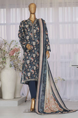 Bin Saeed Stitched 3 Piece Exclusive Printed Lawn Vol-03 Collection-SM-1439-Navy Blue