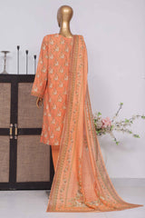 Bin Saeed Stitched 3 Piece Exclusive Printed Lawn Vol-02 Collection-SM-1444-Peach