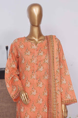 Bin Saeed Stitched 3 Piece Exclusive Printed Lawn Vol-02 Collection-SM-1444-Peach