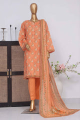 Bin Saeed Stitched 3 Piece Exclusive Printed Lawn Vol-02 Collection-SM-1444-Peach