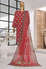 Bin Saeed Stitched 3 Piece Exclusive Printed Lawn Vol-04 Collection-SM-1445-Red