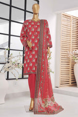Bin Saeed Stitched 3 Piece Exclusive Printed Lawn Vol-04 Collection-SM-1445-Red