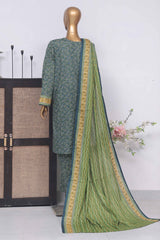 Bin Saeed Stitched 3 Piece Exclusive Printed Lawn Vol-03 Collection-SM-1447-Green