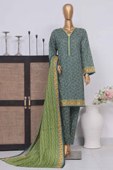 Bin Saeed Stitched 3 Piece Exclusive Printed Lawn Vol-03 Collection-SM-1447-Green