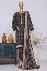 Bin Saeed Stitched 3 Piece Exclusive Printed Lawn Vol-02 Collection-SM-1450-Black