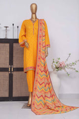 Bin Saeed Stitched 3 Piece Exclusive Printed Lawn Vol-03 Collection-SM-1451-Orange