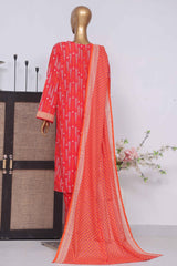 Bin Saeed Stitched 3 Piece Exclusive Printed Lawn Vol-03 Collection-SM-1453-Red