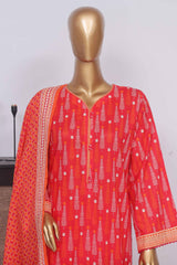 Bin Saeed Stitched 3 Piece Exclusive Printed Lawn Vol-03 Collection-SM-1453-Red
