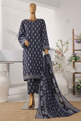 Bin Saeed Stitched 3 Piece Exclusive Printed Lawn Vol-03 Collection-SM-1456-Navy Blue