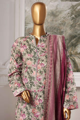Bin Saeed Stitched 3 Piece Exclusive Printed Lawn Vol-05 Collection-SM-1519-Grey