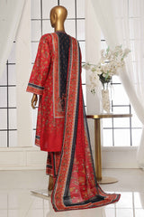 Bin Saeed Stitched 3 Piece Exclusive Printed Lawn Vol-05 Collection-SM-1544-Red
