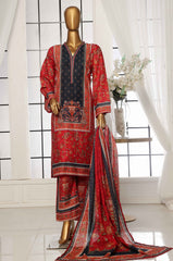 Bin Saeed Stitched 3 Piece Exclusive Printed Lawn Vol-05 Collection-SM-1544-Red