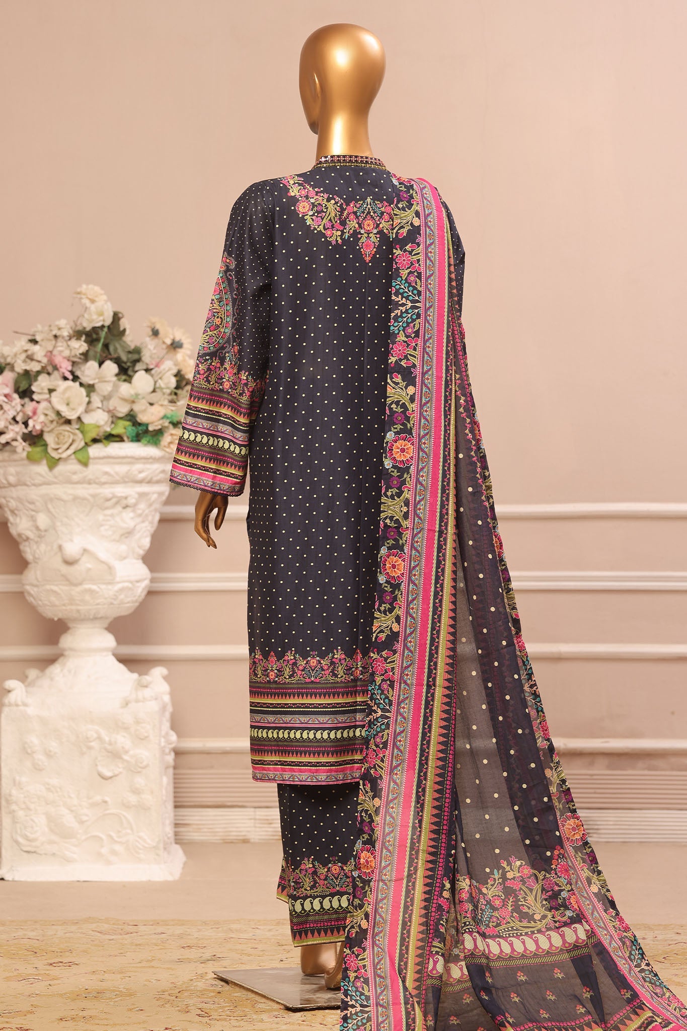 Bin Saeed Stitched 3 Piece Exclusive Emb Lawn Vol-02 Collection-SM-1557-Blue
