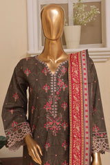Bin Saeed Stitched 3 Piece Exclusive Emb Lawn Vol-02 Collection-SM-1570-Brown