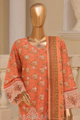 Bin Saeed Stitched 3 Piece Exclusive Emb Lawn Vol-02 Collection-SM-1576-Peach