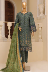 Bin Saeed Stitched 3 Piece Exclusive Emb Lawn Vol-02 Collection-SM-1577-Green