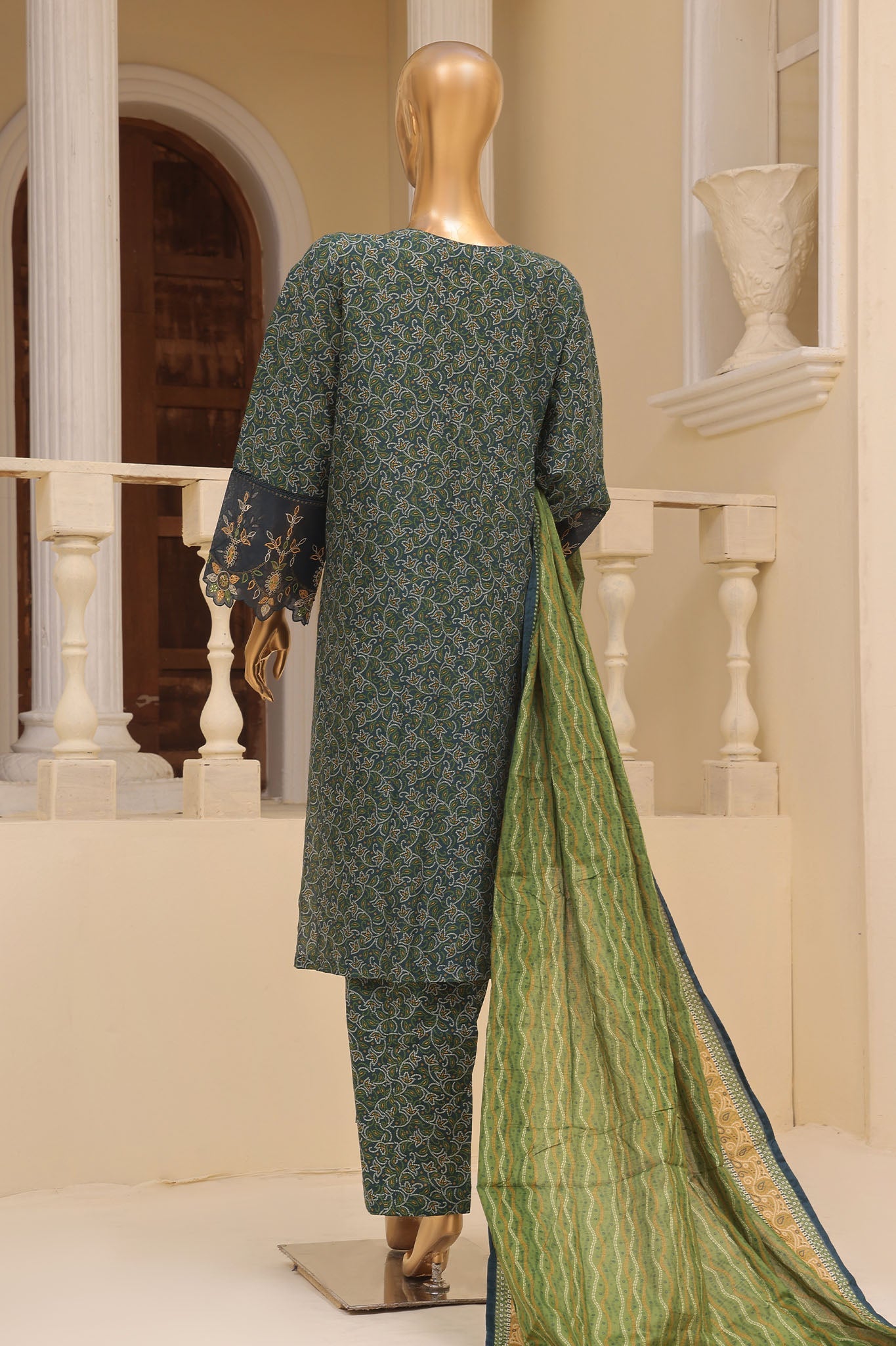 Bin Saeed Stitched 3 Piece Exclusive Emb Lawn Vol-02 Collection-SM-1577-Green